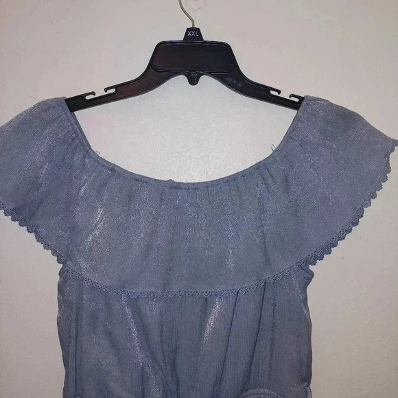 Savanna Jane Romper Medium Blue Shimmer Floral Embroidered - Picture 5 of 8